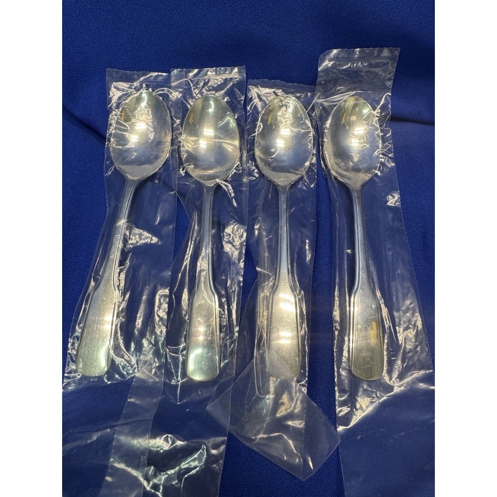 4 NEW World Tableware DEERFIELD #237 Stainless Oval Soup Place Spoons VTG Libbey